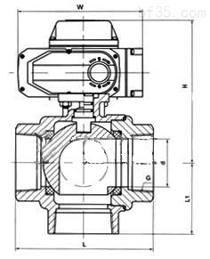 Q914F電動不鏽鋼內螺紋L型三通球閥主要尺寸圖