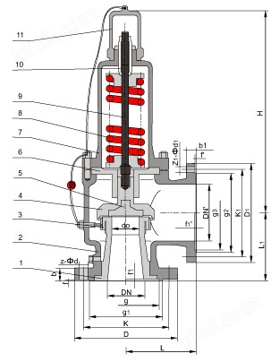 A42弹簧全启封闭式安全阀结构图